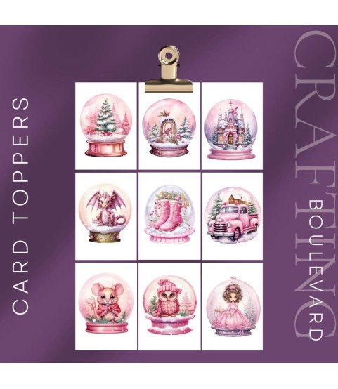 Pink Christmas Snow Globes Collection 2 Stickers, Die Cut or Card Toppers
