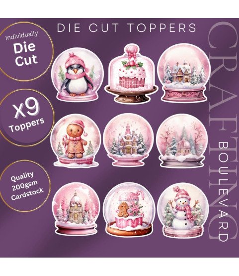 Pink Christmas Snow Globes Collection 3 Stickers, Die Cut or Card Toppers Pink Christmas Snow Globes Collection 3 Stickers, Die Cut or Card Toppers
