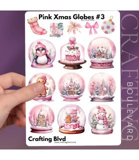 Pink Christmas Snow Globes Collection 3 Stickers