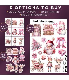 Pink Christmas Collection 1 Stickers, Die Cut or Card Toppers