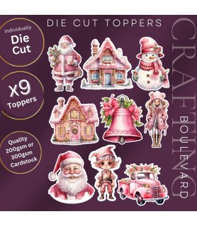Pink Christmas Collection 2 Stickers, Die Cut or Card Toppers