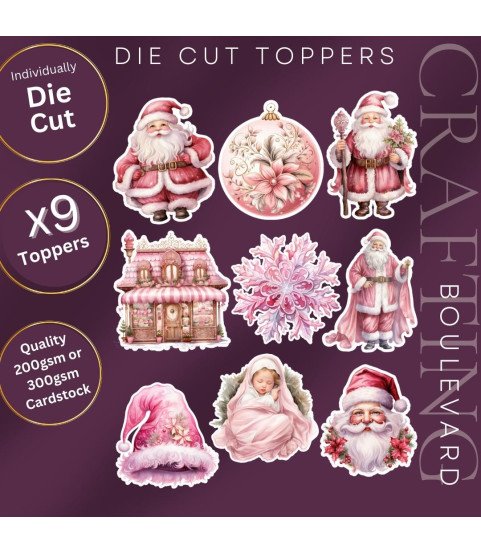 Pink Christmas Collection 3 Die Cut Toppers Pink Christmas Collection 3 Die Cut Toppers