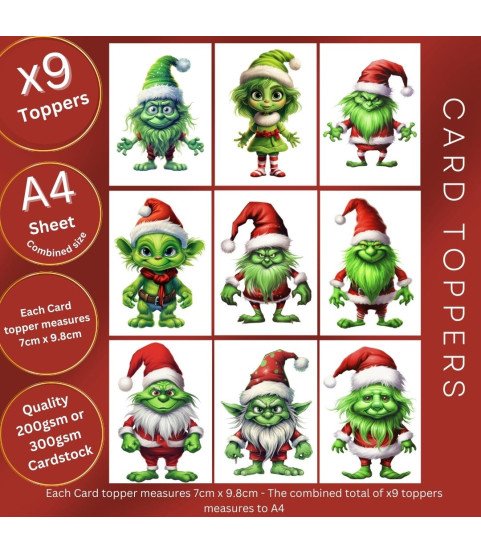 Grinch Christmas Gnome Stickers, Die Cut or Card Toppers