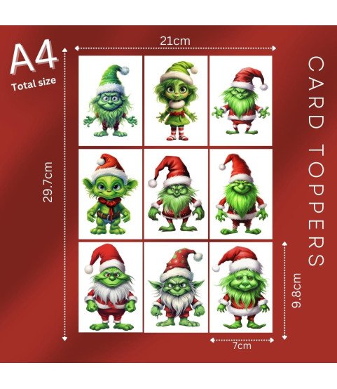 Grinch Christmas Gnome Stickers, Die Cut or Card Toppers