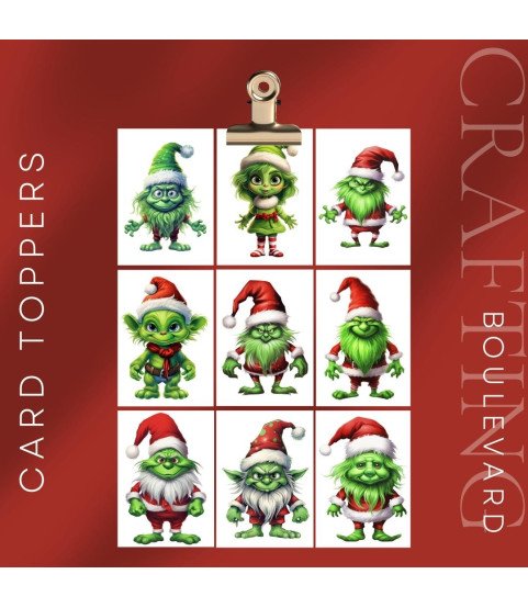 Grinch Christmas Gnome Stickers, Die Cut or Card Toppers