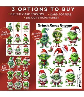 Grinch Christmas Gnome Stickers, Die Cut or Card Toppers