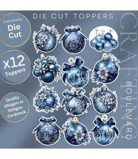 Elegant Blue Christmas Baubles Die Cut Toppers