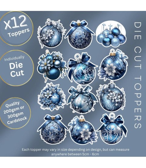 Elegant Blue Christmas Baubles Die Cut Toppers