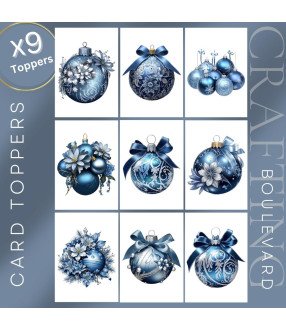 Elegant Blue Christmas Baubles Card Toppers