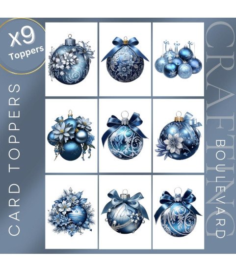 Elegant Blue Christmas Baubles Card Toppers