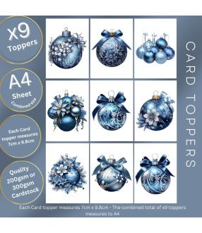Elegant Blue Christmas Baubles Card Toppers