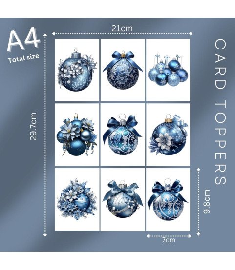 Elegant Blue Christmas Baubles Card Toppers