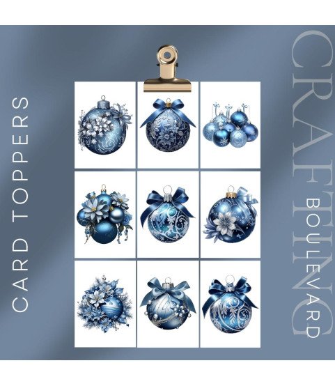Elegant Blue Christmas Baubles Card Toppers