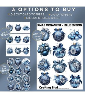 Elegant Blue Christmas Baubles Stickers, Die Cut or Card Toppers