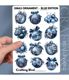 Elegant Blue Christmas Baubles Stickers