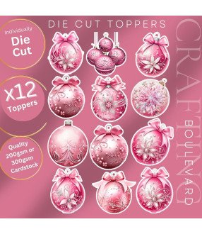 Elegant Pink Christmas Baubles Die Cut Toppers