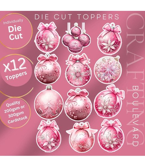 Elegant Pink Christmas Baubles Die Cut Toppers
