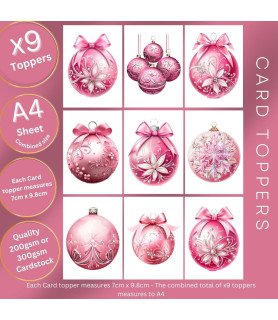 Elegant Pink Christmas Baubles Card Toppers