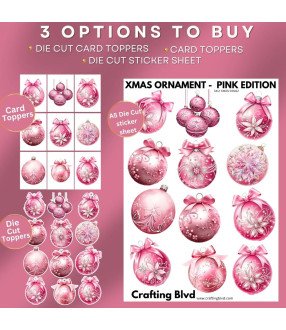 Elegant Pink Christmas Baubles Stickers, Die Cut or Card Toppers