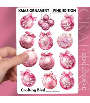 Elegant Pink Christmas Baubles Stickers