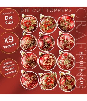 Elegant Red Christmas Baubles Die Cut Toppers