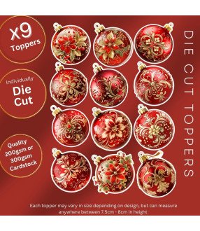 Elegant Red Christmas Baubles Die Cut Toppers