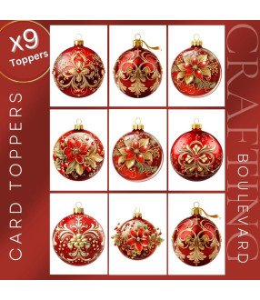 Elegant Red Christmas Baubles Card Toppers