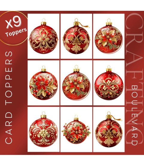 Elegant Red Christmas Baubles Card Toppers