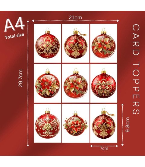 Elegant Red Christmas Baubles Card Toppers