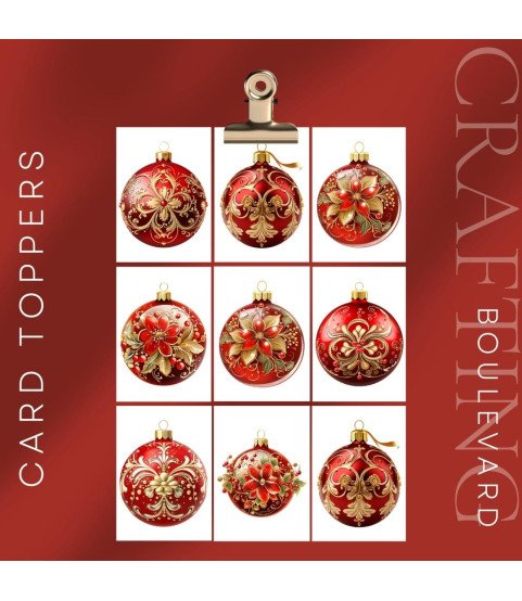 Elegant Red Christmas Baubles Card Toppers