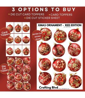 Elegant Red Christmas Baubles Stickers, Die Cut or Card Toppers