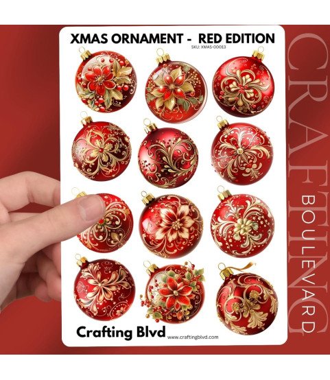 Elegant Red Christmas Baubles Stickers