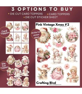 Pink Vintage Christmas Collection 2 Stickers, Die Cut or Card Toppers