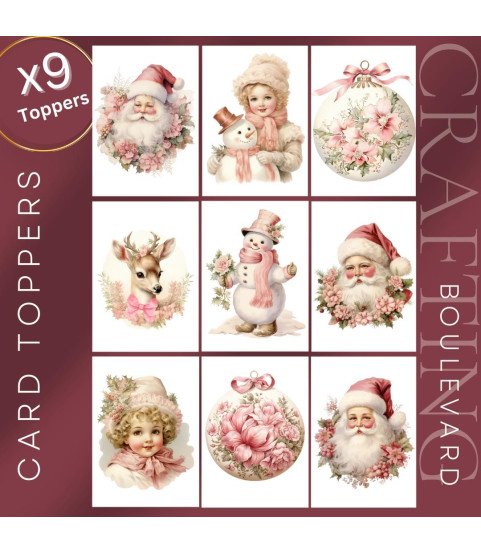 Pink Vintage Christmas Collection 1 Card Toppers