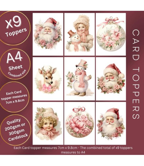 Pink Vintage Christmas Collection 1 Card Toppers
