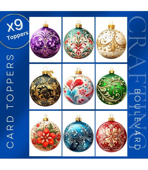 Colourful Elegant Christmas Baubles Card Toppers