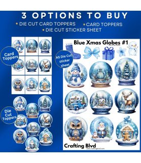 Blue Christmas Snow Globes Collection 1 Stickers, Die Cut or Card Toppers