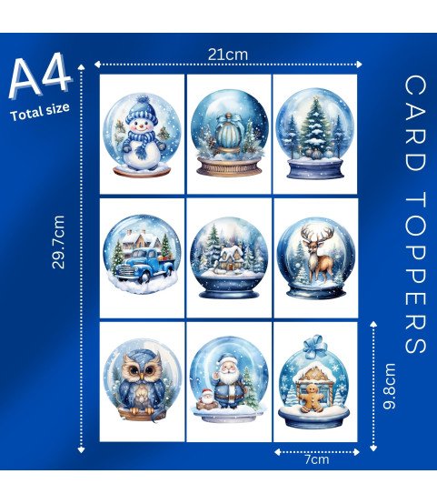 Blue Christmas Snow Globes Collection 1 Stickers, Die Cut or Card Toppers Blue Christmas Snow Globes Collection 1 Stickers, Die Cut or Card Toppers