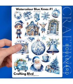 Blue Watercolour Christmas Collection 1 Stickers, Die Cut or Card Toppers