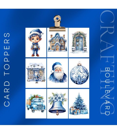 Blue Watercolour Christmas Collection 1 Stickers, Die Cut or Card Toppers