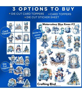 Blue Watercolour Christmas Collection 2 Stickers, Die Cut or Card Toppers