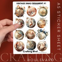 Vintage Christmas Baubles Collection 1 Stickers, Die Cut or Card Toppers