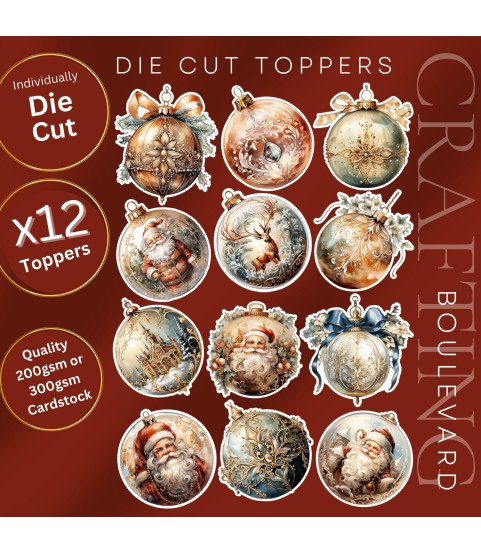 Vintage Christmas Baubles Collection 1 Stickers, Die Cut or Card Toppers