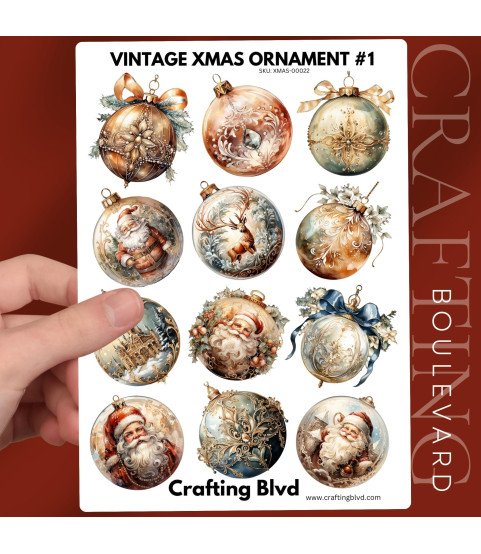 Vintage Christmas Baubles Collection 1 Stickers, Die Cut or Card Toppers