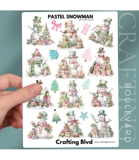 Pastel Vintage Christmas Snowmen Stickers