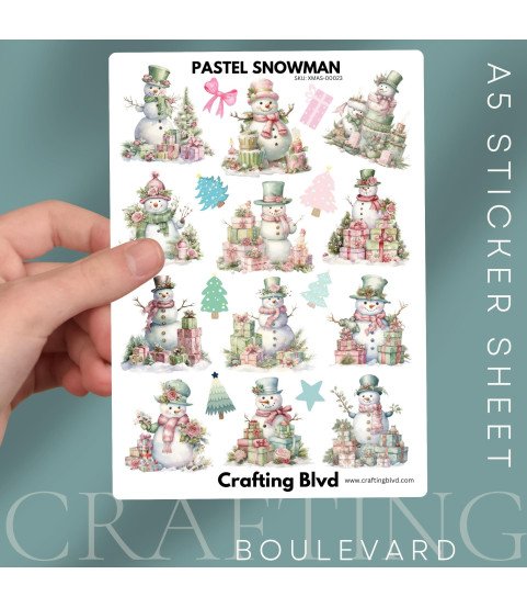 Pastel Vintage Christmas Snowmen Stickers