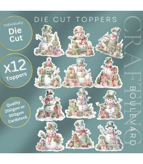 Pastel Vintage Christmas Snowmen Die Cut Toppers