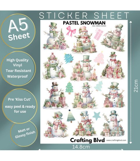 Pastel Vintage Christmas Snowmen Stickers
