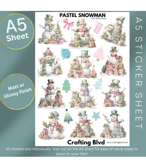 Pastel Vintage Christmas Snowmen Stickers