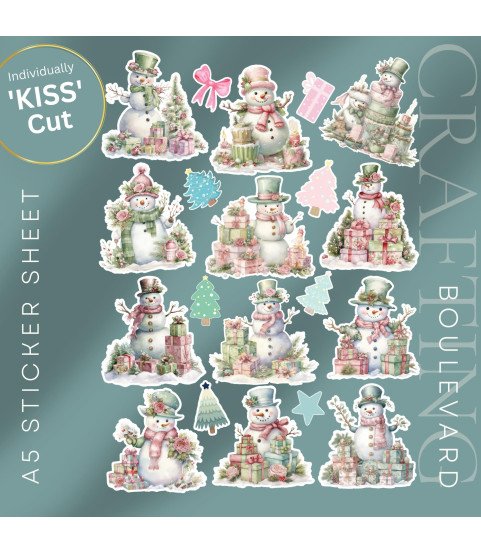 Pastel Vintage Christmas Snowmen Stickers